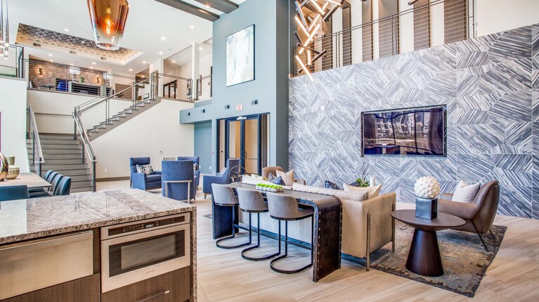 Resident lounge with demonstration kitchen