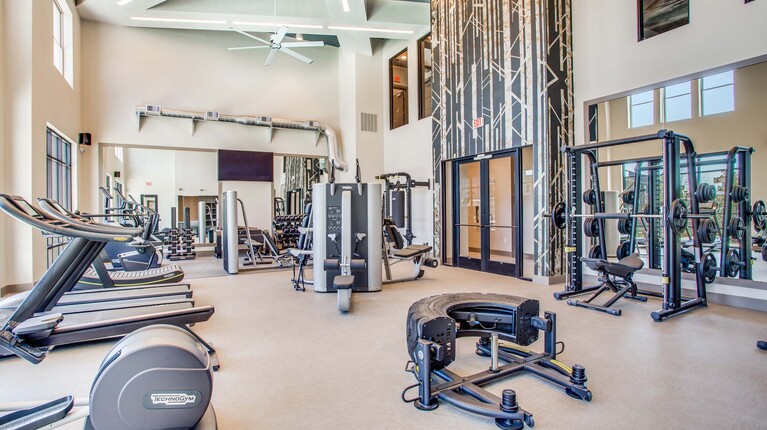 Expansive fitness center featuring Italian-made technogym equipment