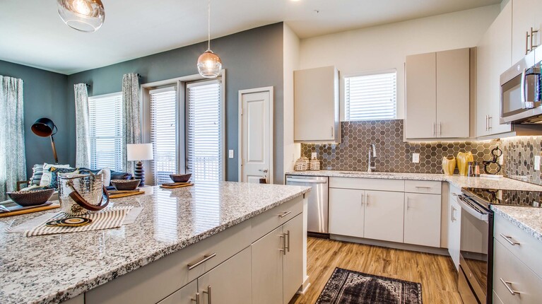Modern kitchen with granite countertops