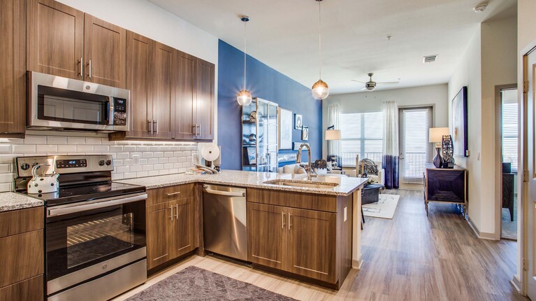 Modern kitchen with stainless steel appliances