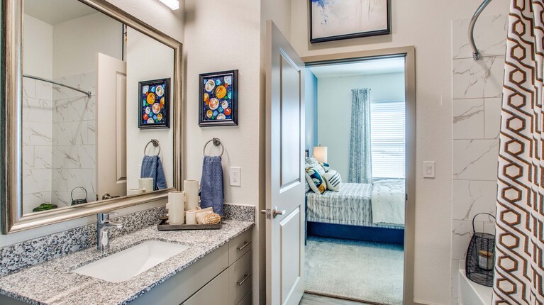 Bright bathroom with custom vanity