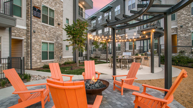 Outdoor fire pit at dusk