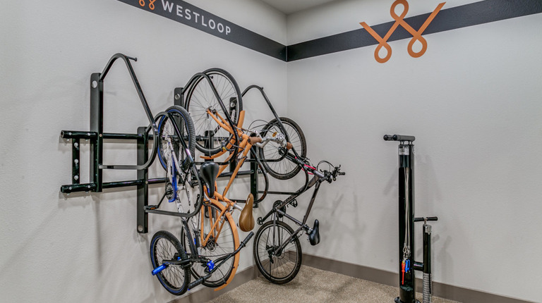 Bike storage with repair station