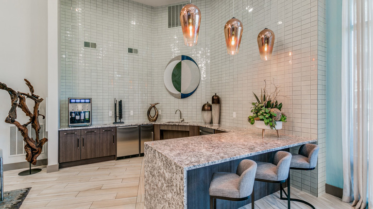 Resident lounge with demonstration kitchen
