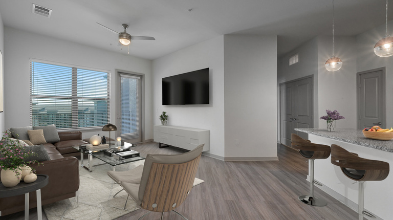Open concept living space and kitchen