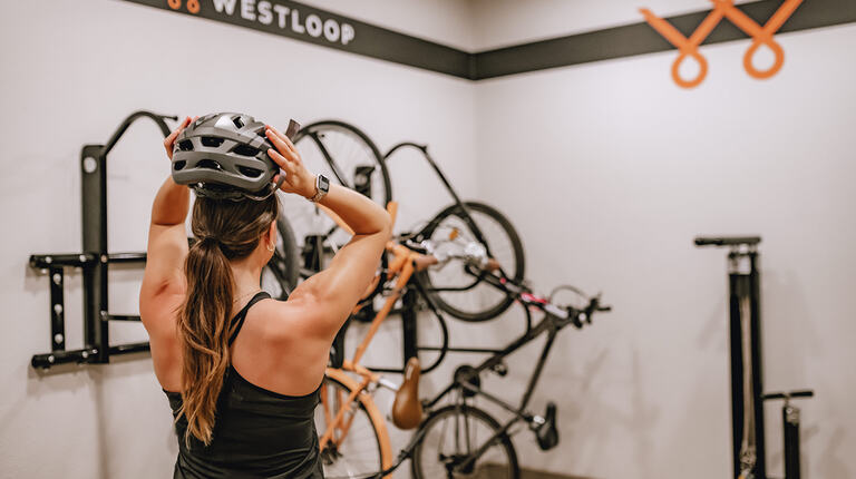 Bike storage with repair station